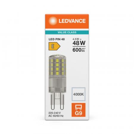 Ledvance G9 LED PIN 4,5W wie 48W 4000K neutralweiß in Stiftform